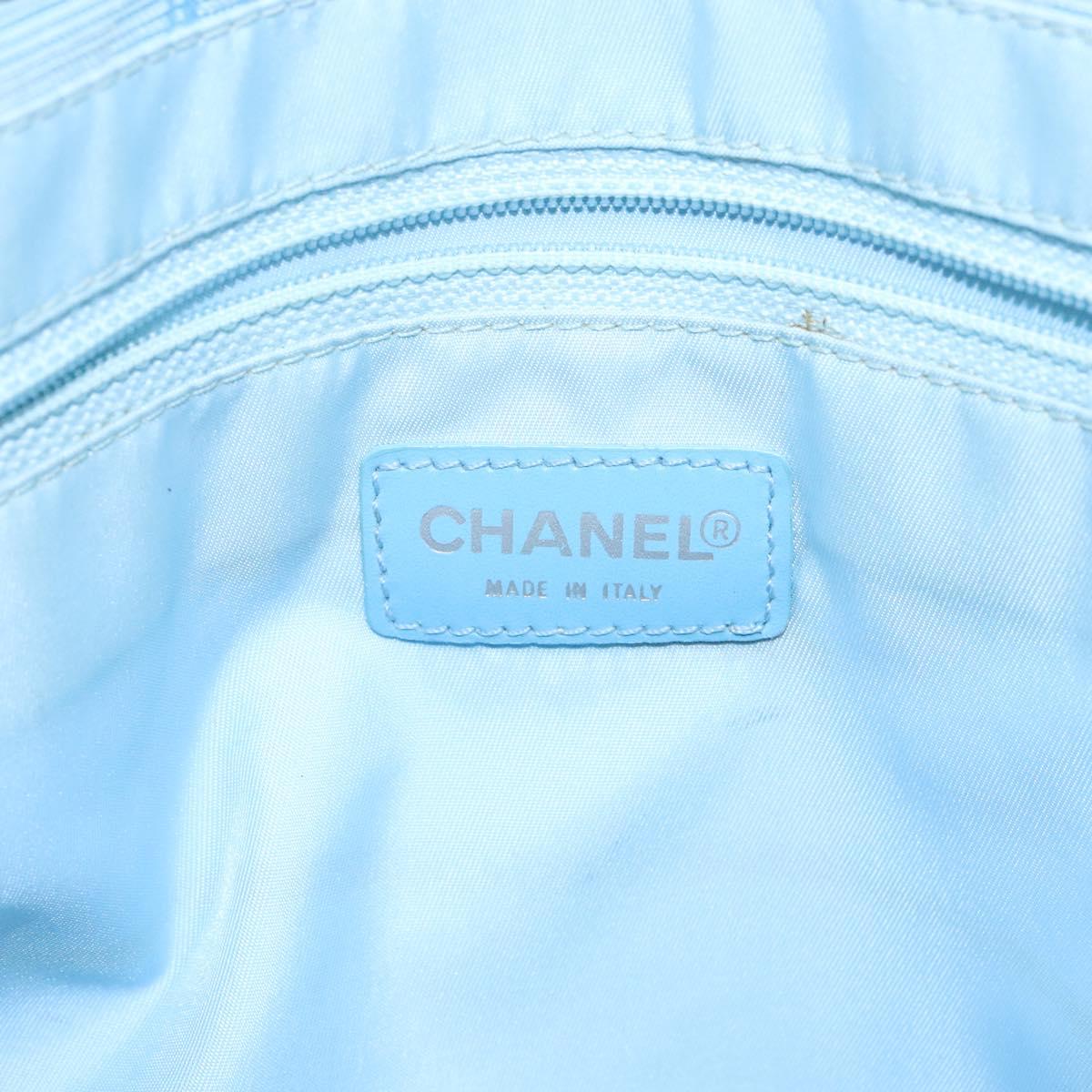 CHANEL New Travel line Tote Bag Nylon Light Blue Silver CC Auth 133917
