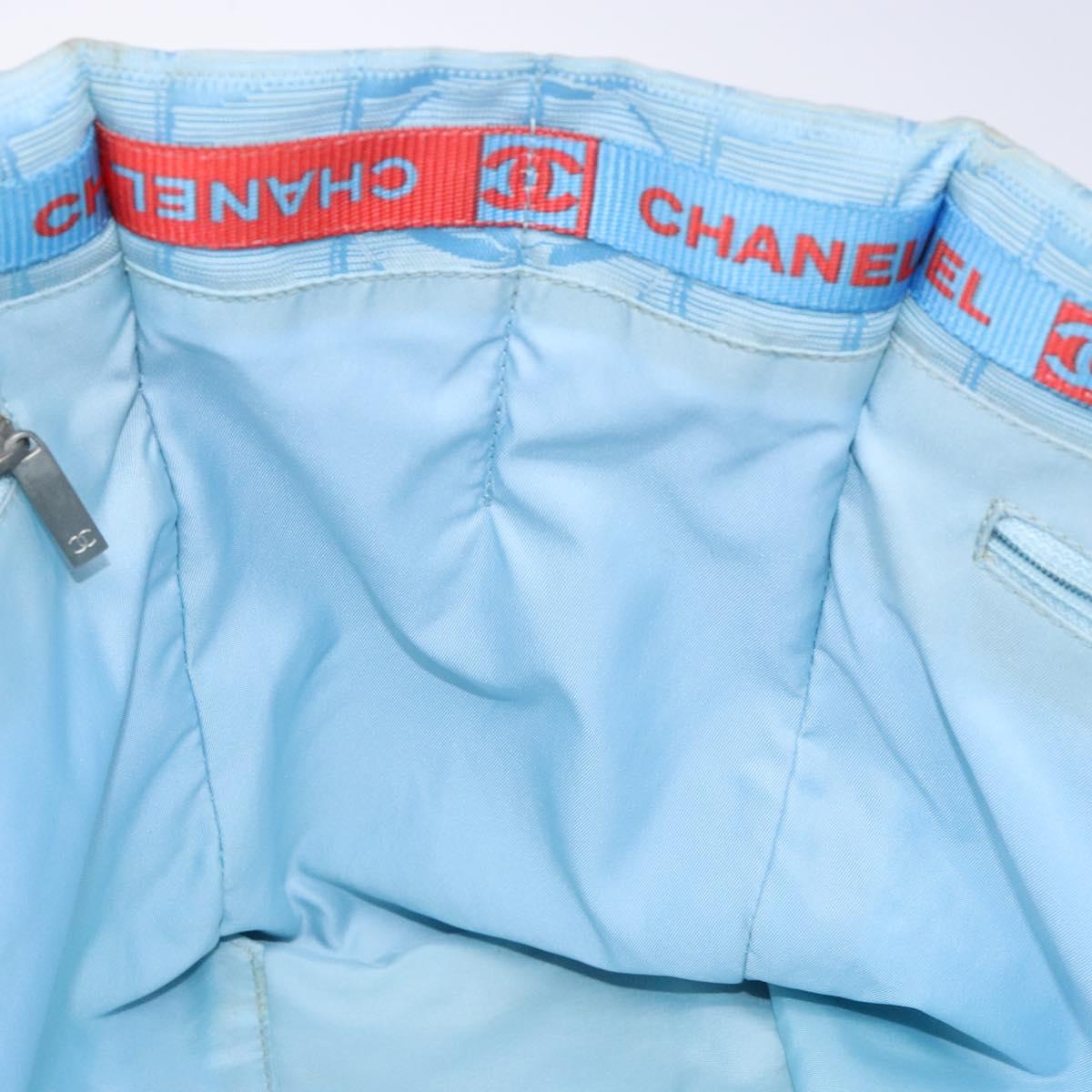 CHANEL New Travel line Tote Bag Nylon Light Blue Silver CC Auth 133917