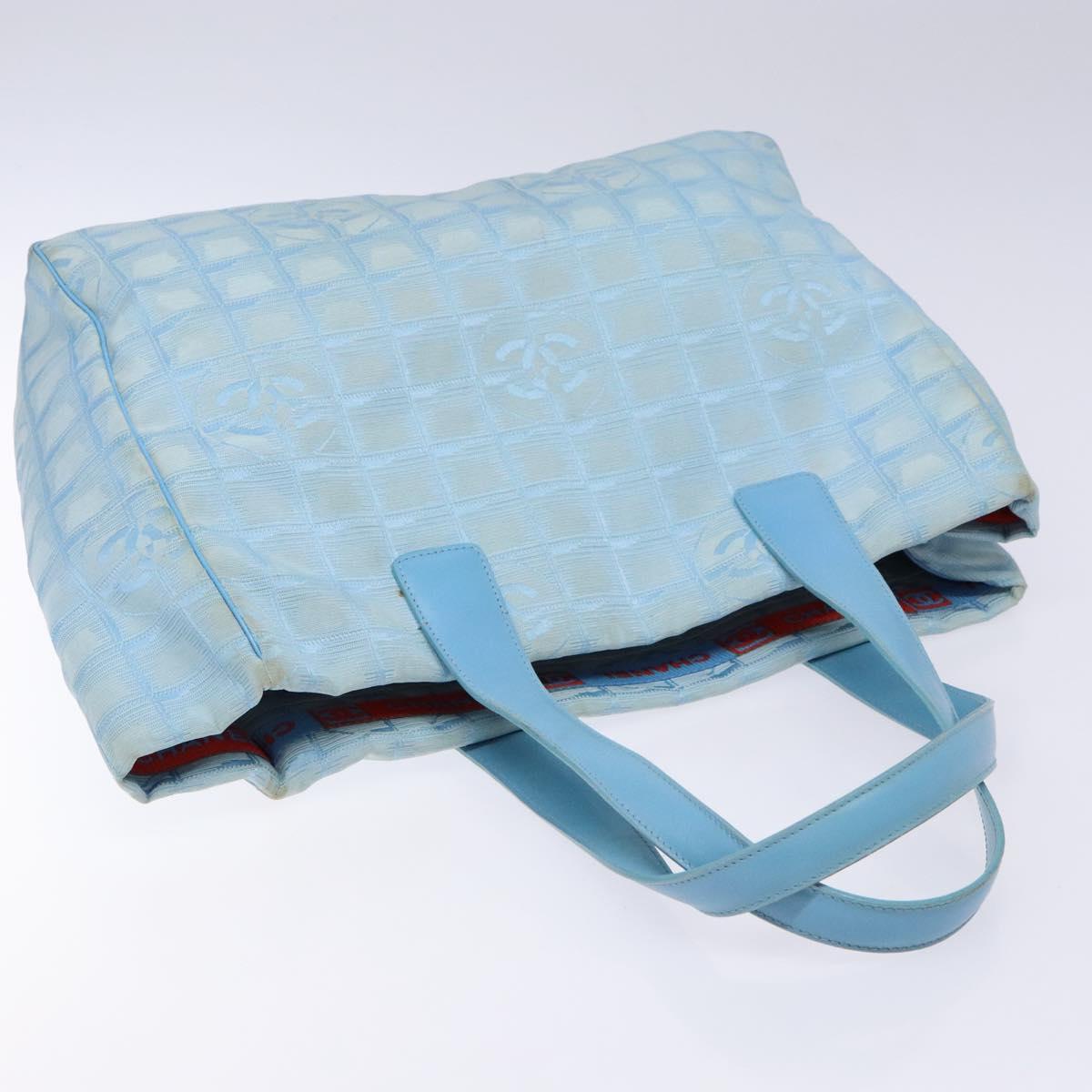 CHANEL New Travel line Tote Bag Nylon Light Blue Silver CC Auth 133917