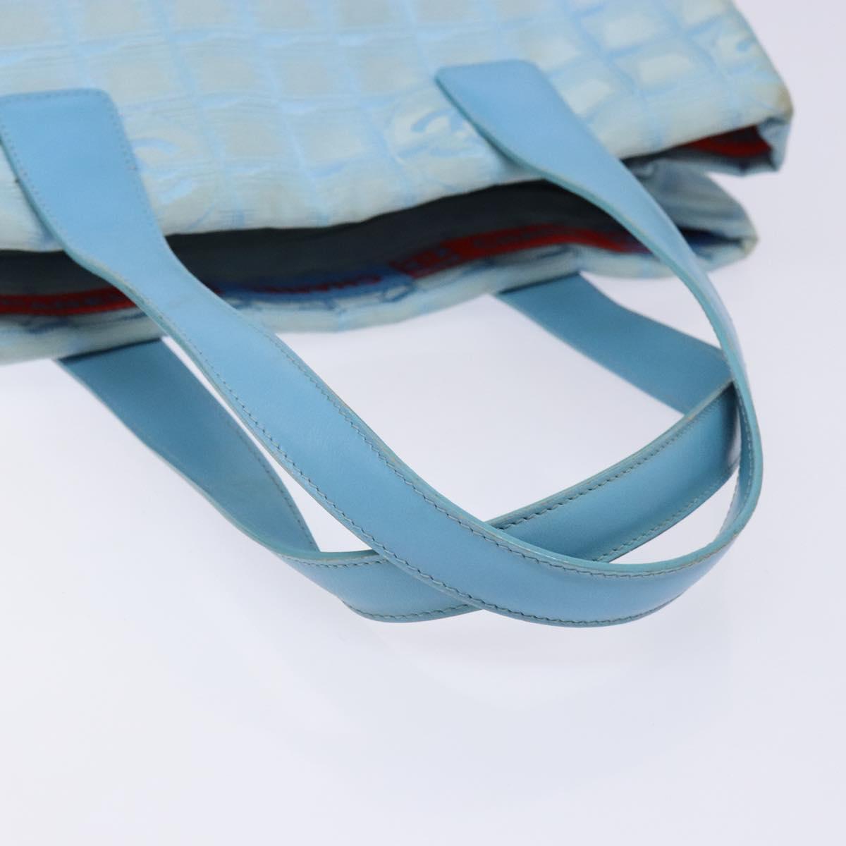 CHANEL New Travel line Tote Bag Nylon Light Blue Silver CC Auth 133917