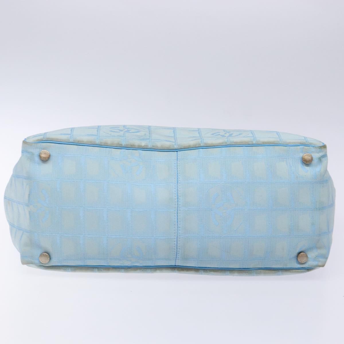 CHANEL New Travel line Tote Bag Nylon Light Blue Silver CC Auth 133917