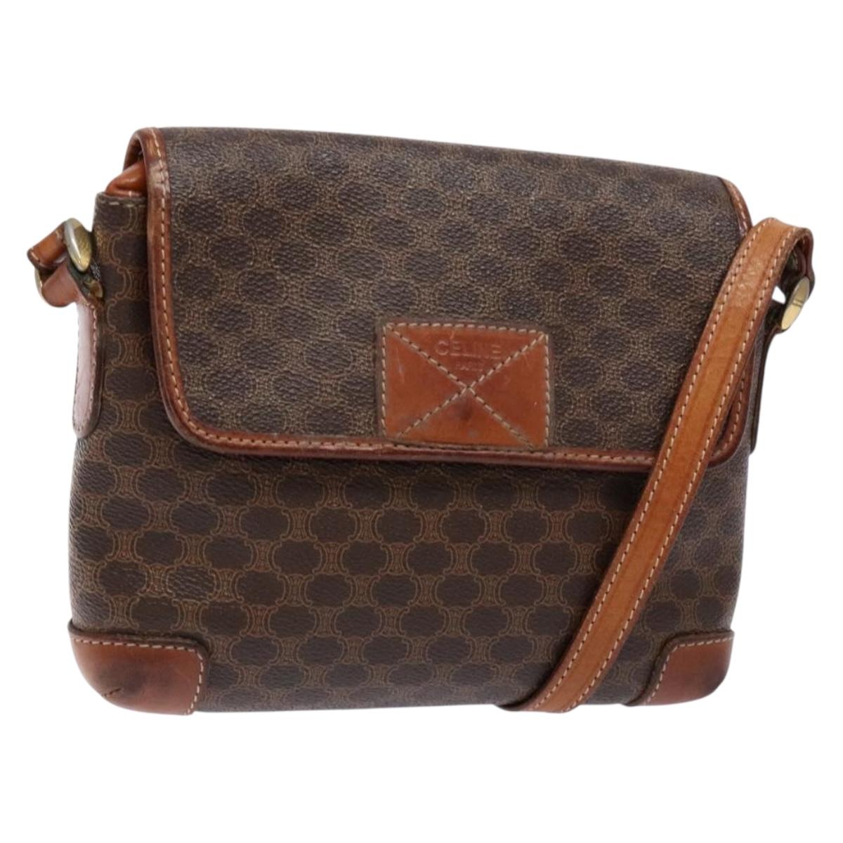 CELINE Macadam Canvas Shoulder Bag PVC Brown Gold Auth 133924