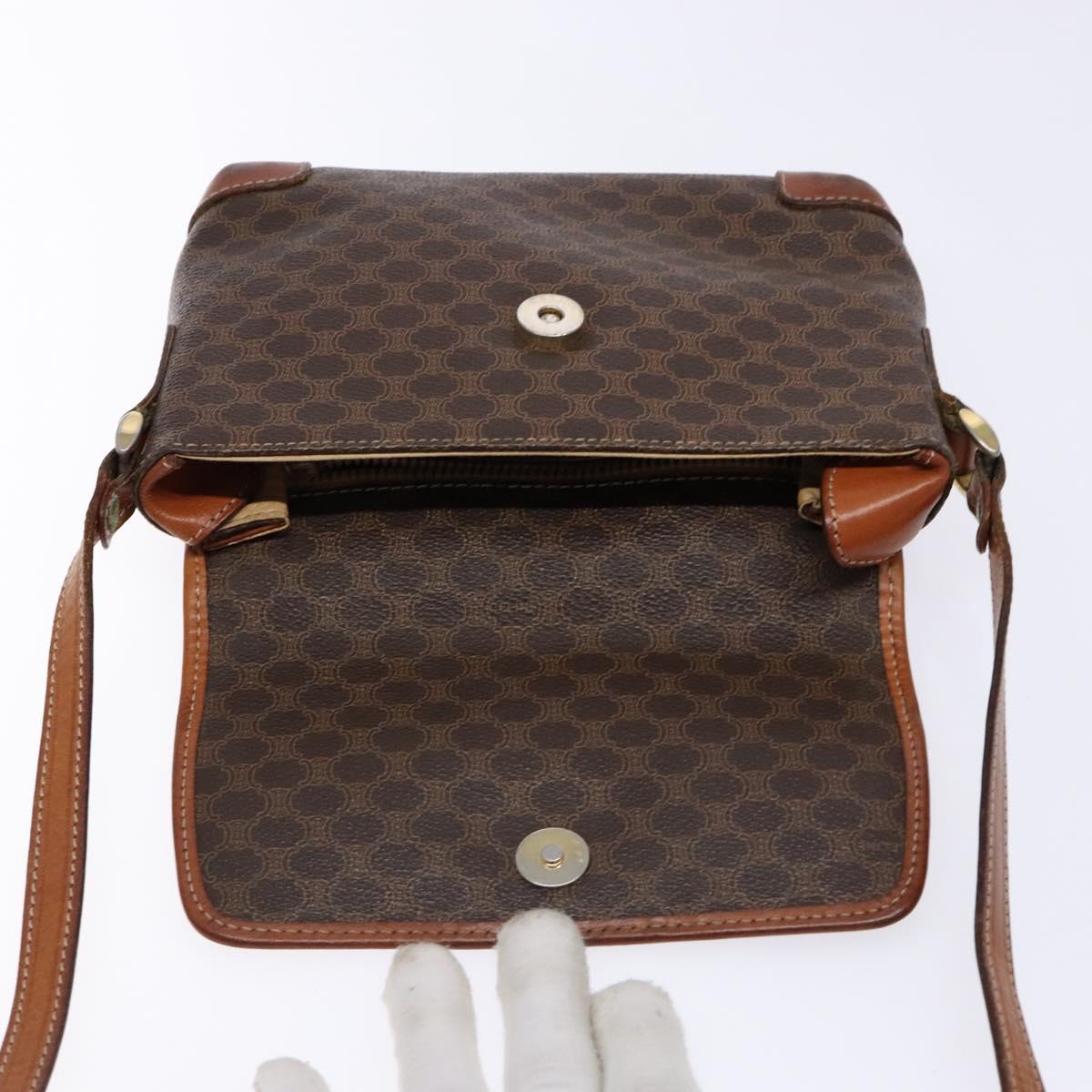 CELINE Macadam Canvas Shoulder Bag PVC Brown Gold Auth 133924