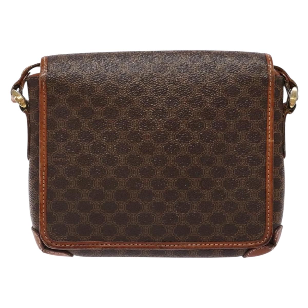 CELINE Macadam Canvas Shoulder Bag PVC Brown Gold Auth 133924