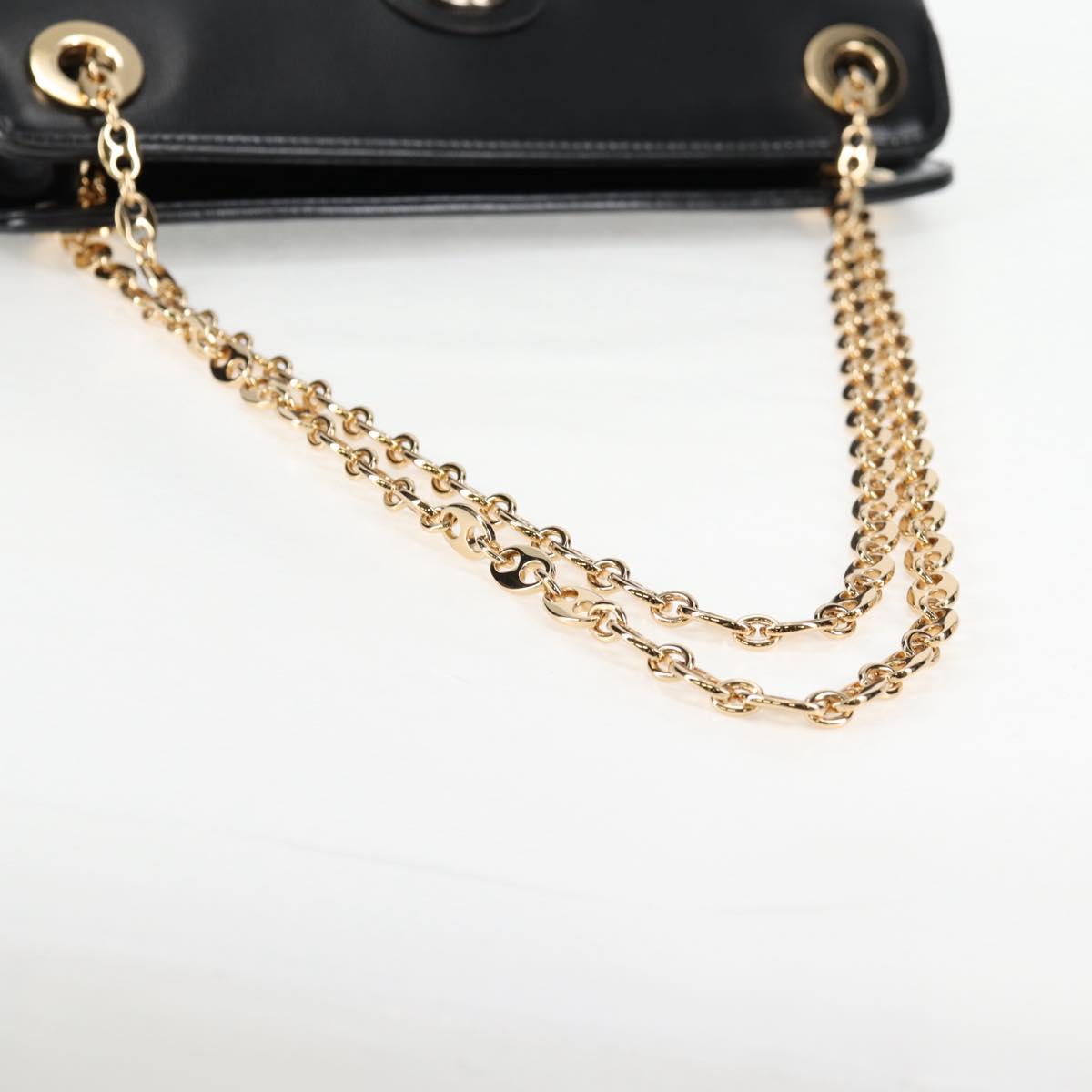 GUCCI Chain Marina Shoulder Bag Leather Black Gold 576422 Auth 133932V