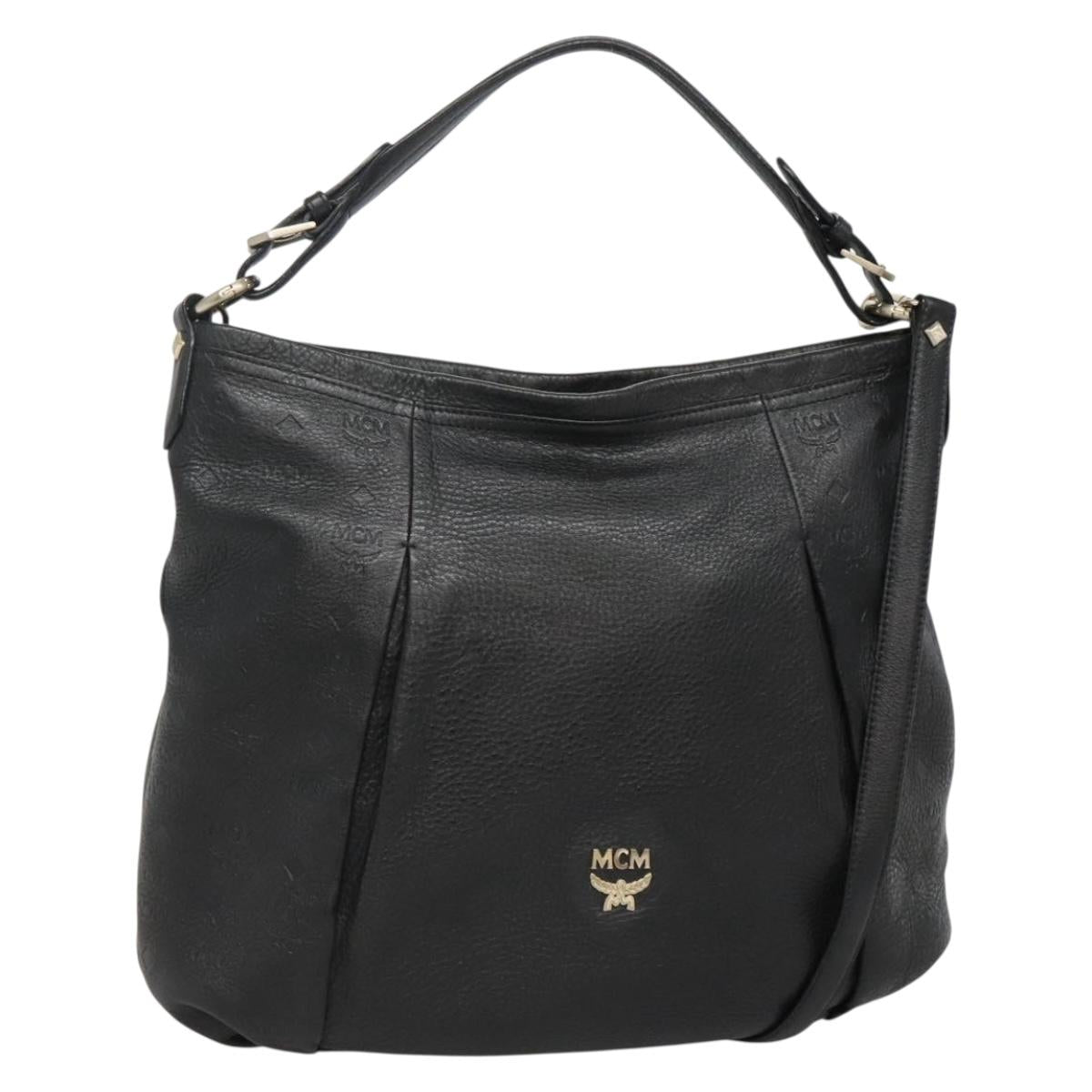 MCM Vicetos Logogram Shoulder Bag Leather 2way Black Auth 133981