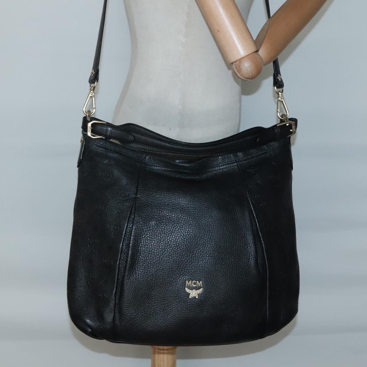 MCM Vicetos Logogram Shoulder Bag Leather 2way Black Auth 133981