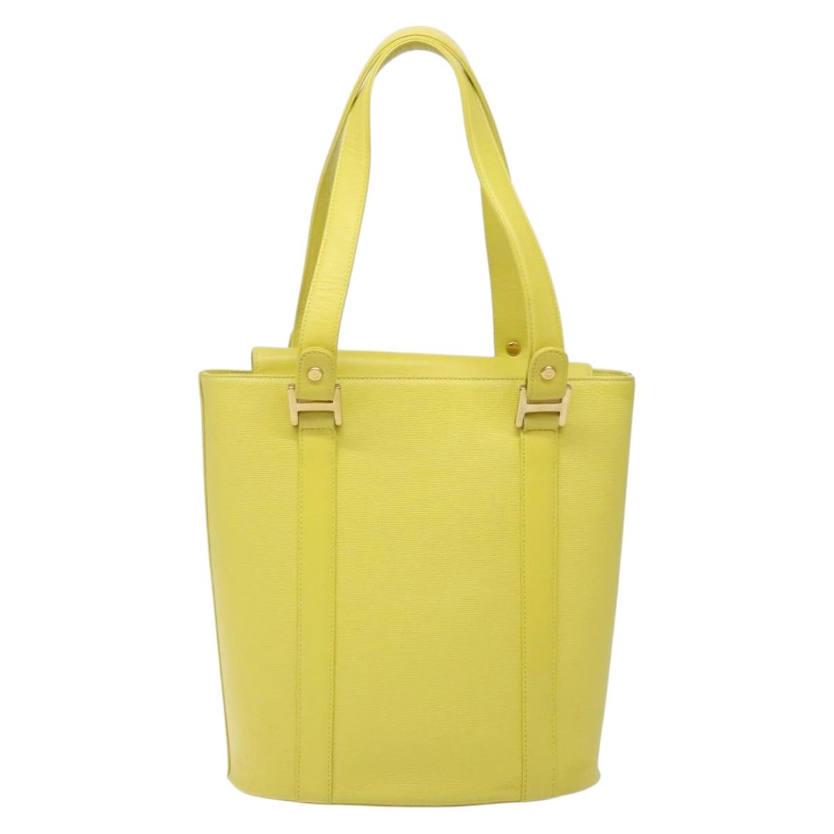 MCM Studs Tote Bag Leather Gold Lime yellow Auth 133982
