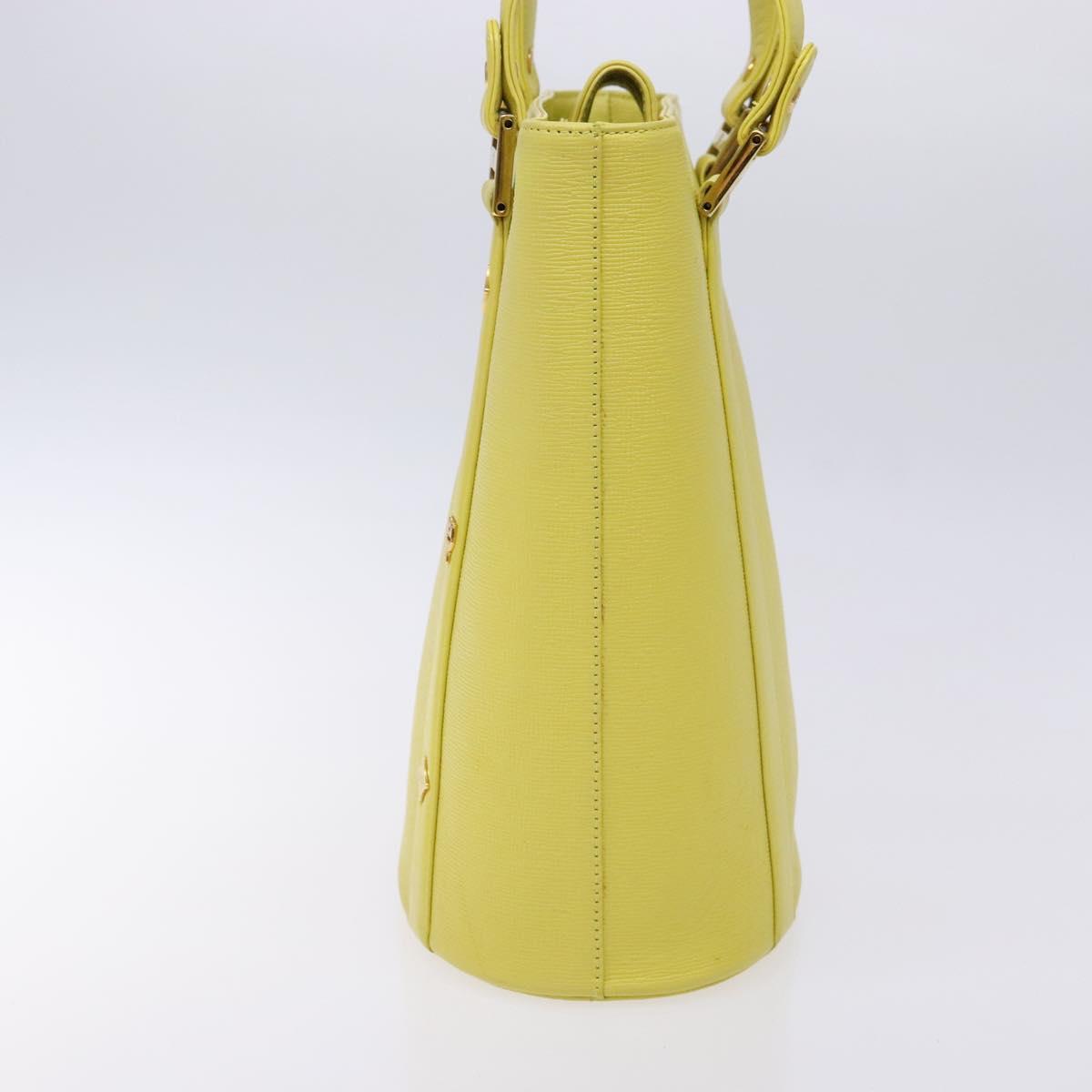 MCM Studs Tote Bag Leather Gold Lime yellow Auth 133982