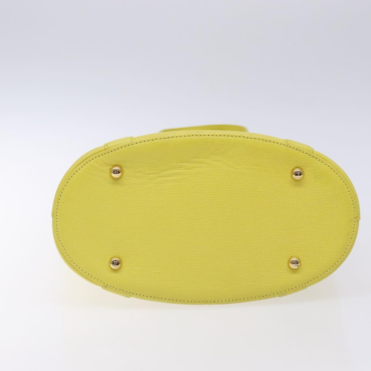 MCM Studs Tote Bag Leather Gold Lime yellow Auth 133982