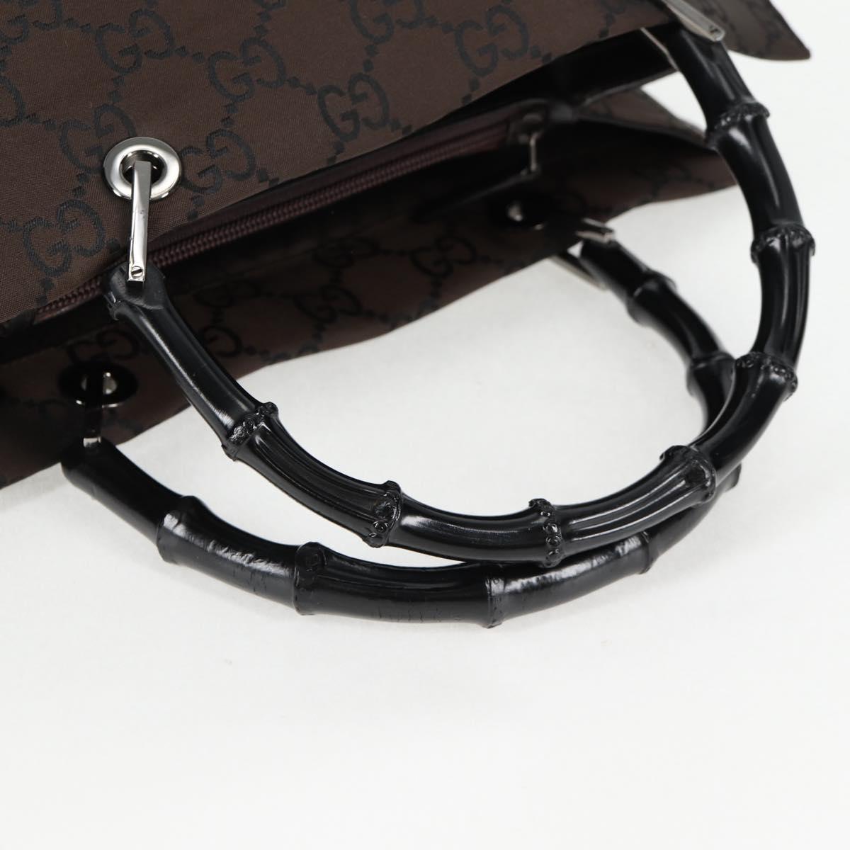 GUCCI GG Canvas Bamboo Hand Bag Nylon Dark Brown Silver 002 1010 Auth 133985V