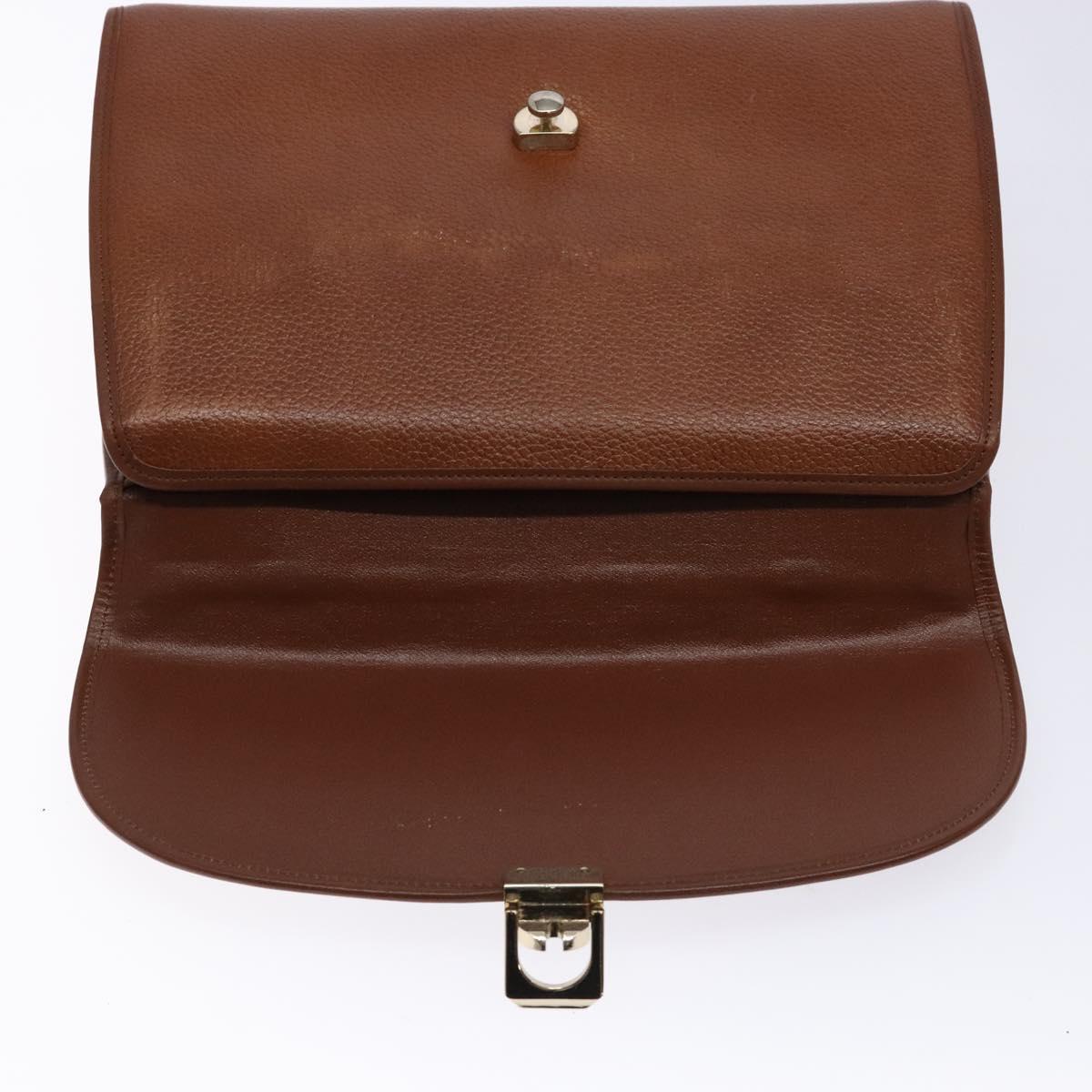 Burberrys Hand Bag Leather Brown Gold Auth 133999