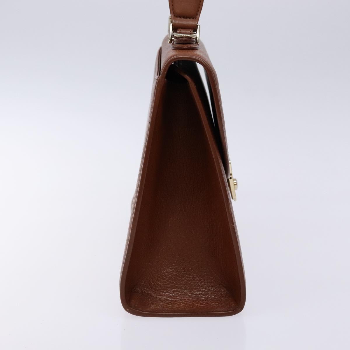 Burberrys Hand Bag Leather Brown Gold Auth 133999