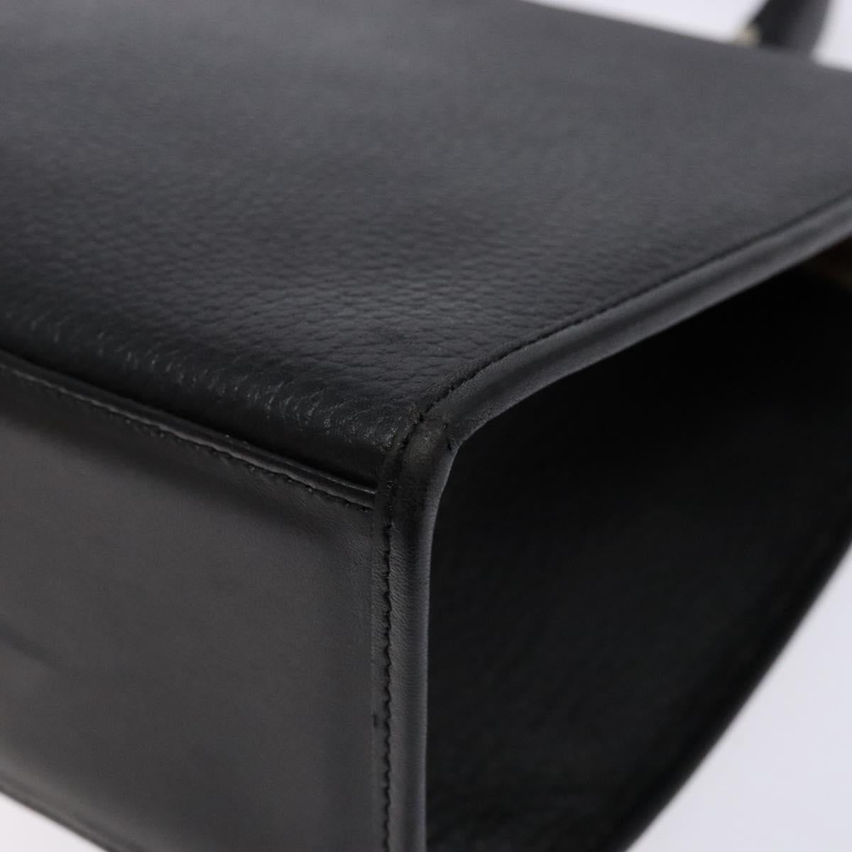 Burberrys Hand Bag Leather Black Gold Auth 134000