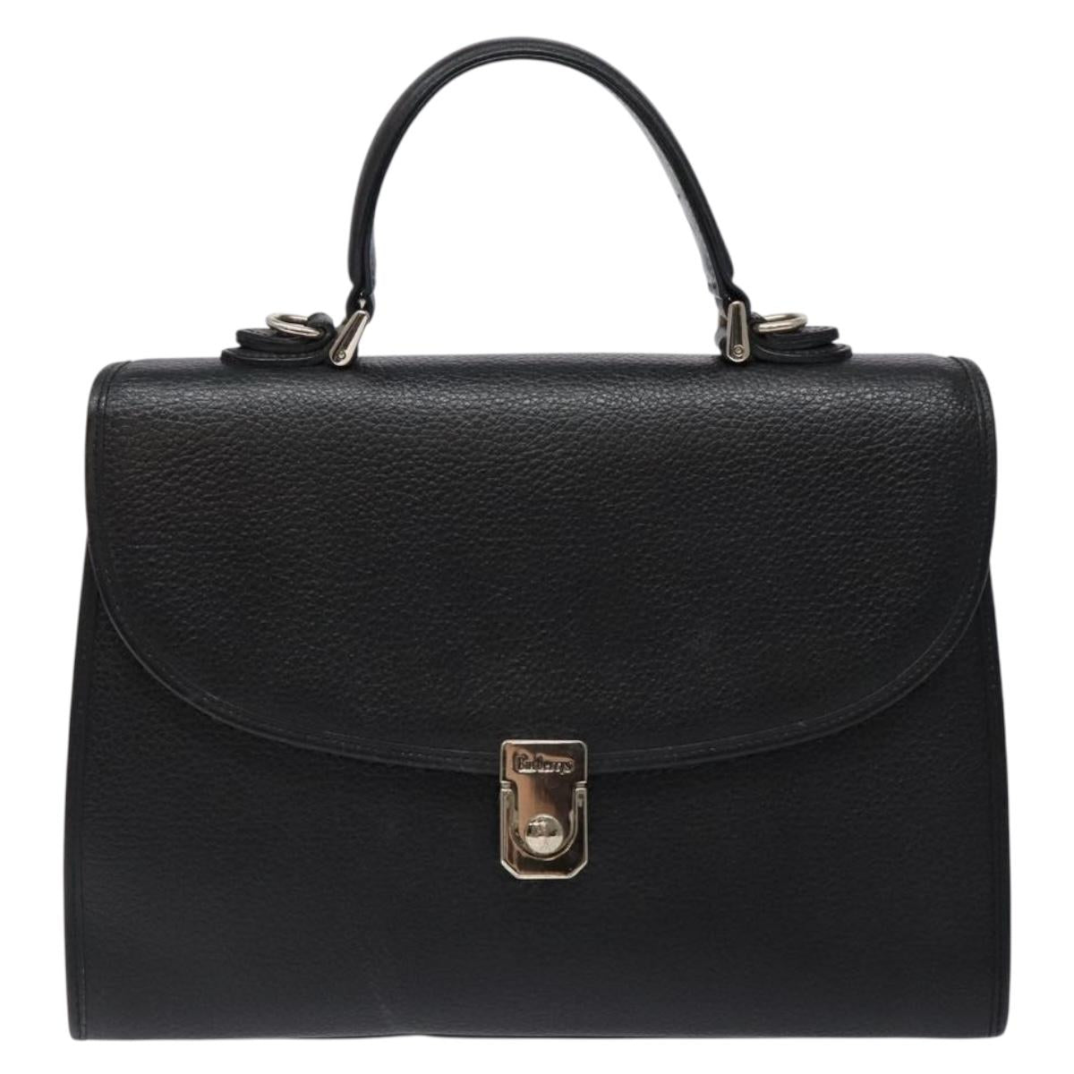 Burberrys Hand Bag Leather Black Gold Auth 134000