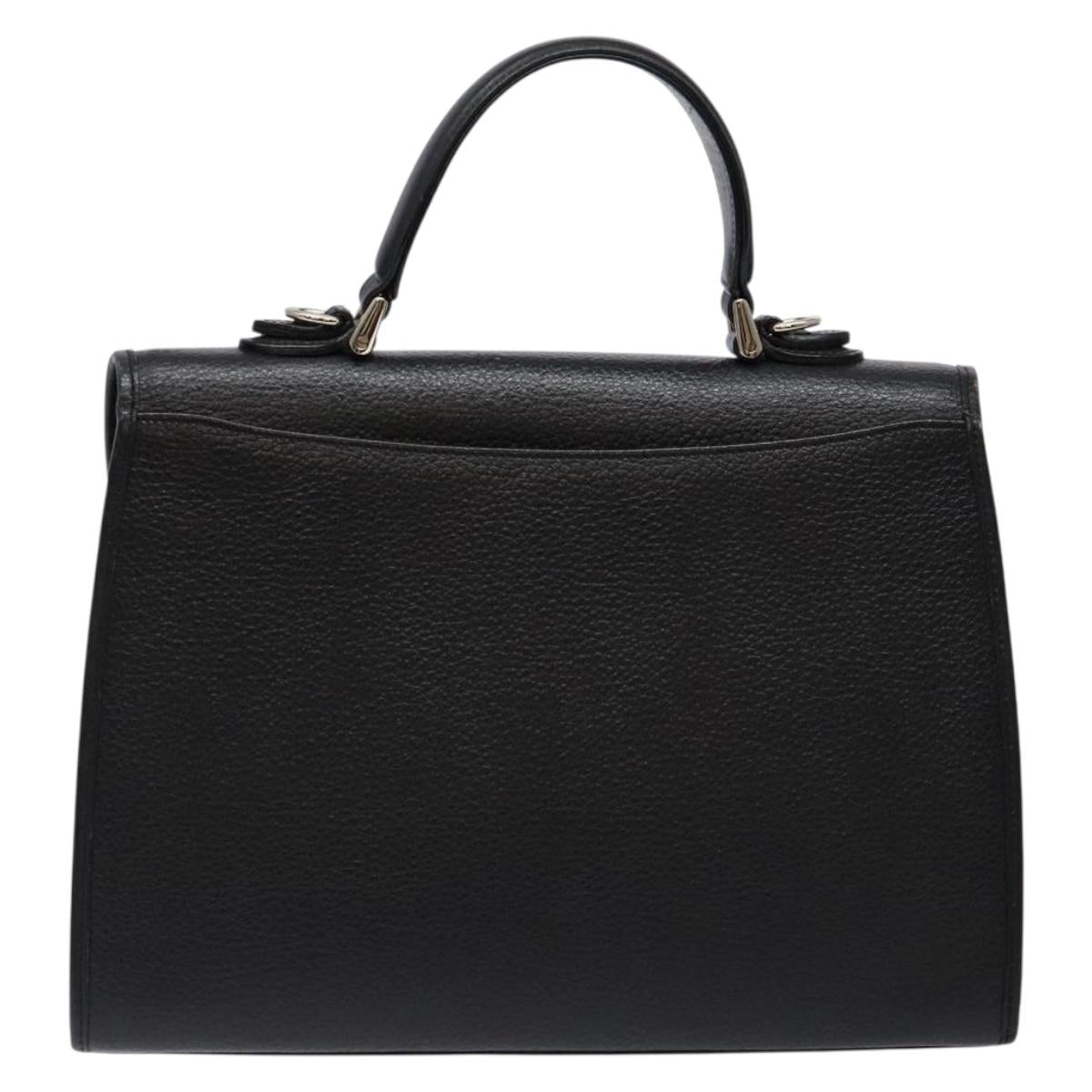 Burberrys Hand Bag Leather Black Gold Auth 134000