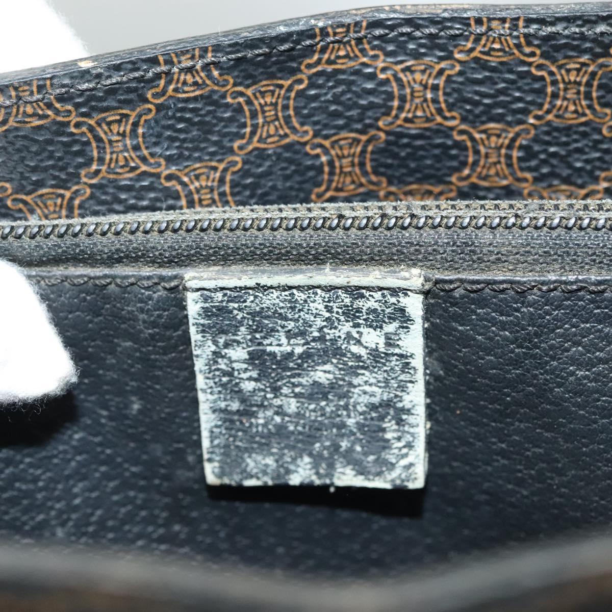 CELINE Macadam Canvas Hand Bag PVC Leather Black Gold Auth 134008