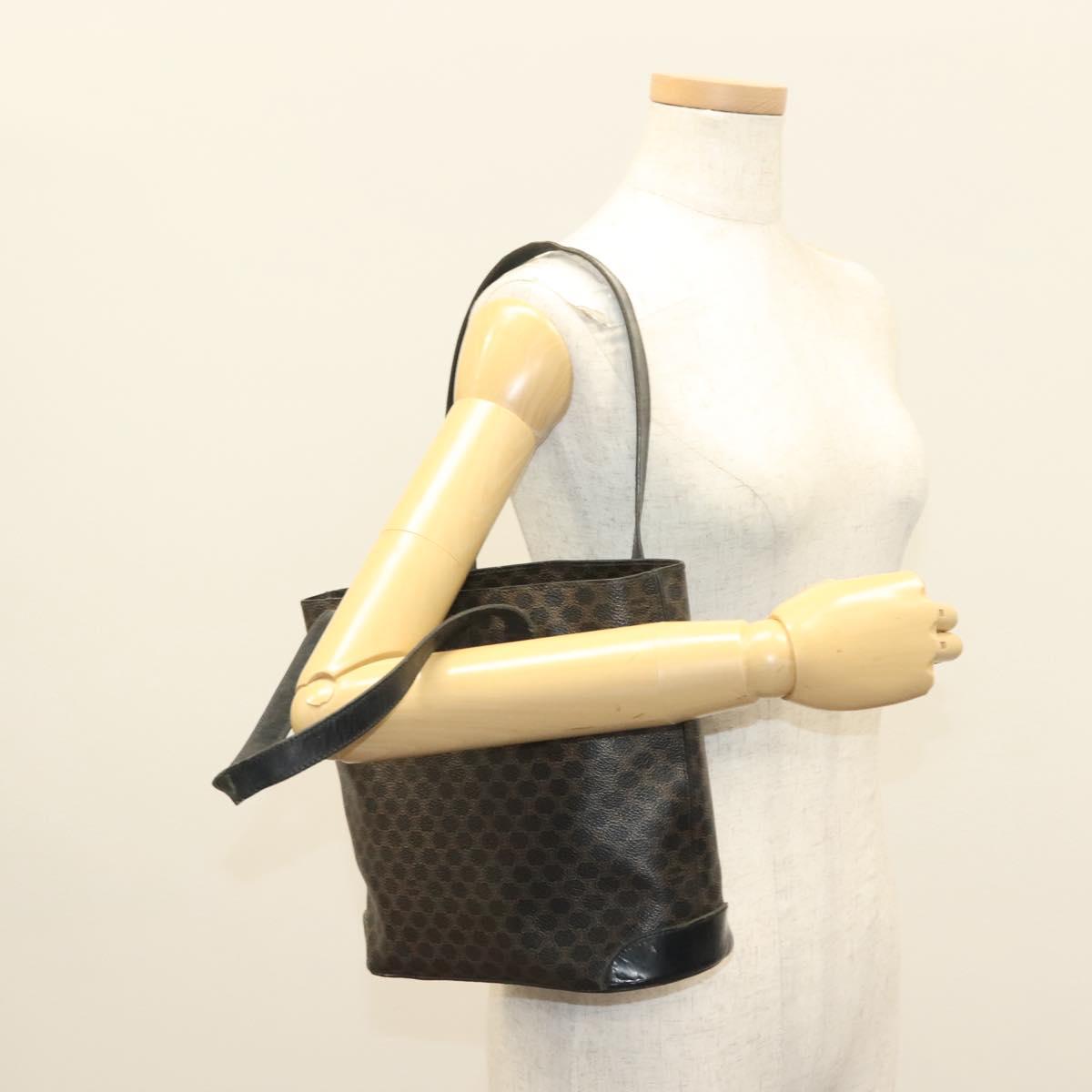 CELINE Macadam Canvas Hand Bag PVC Leather Black Gold Auth 134008