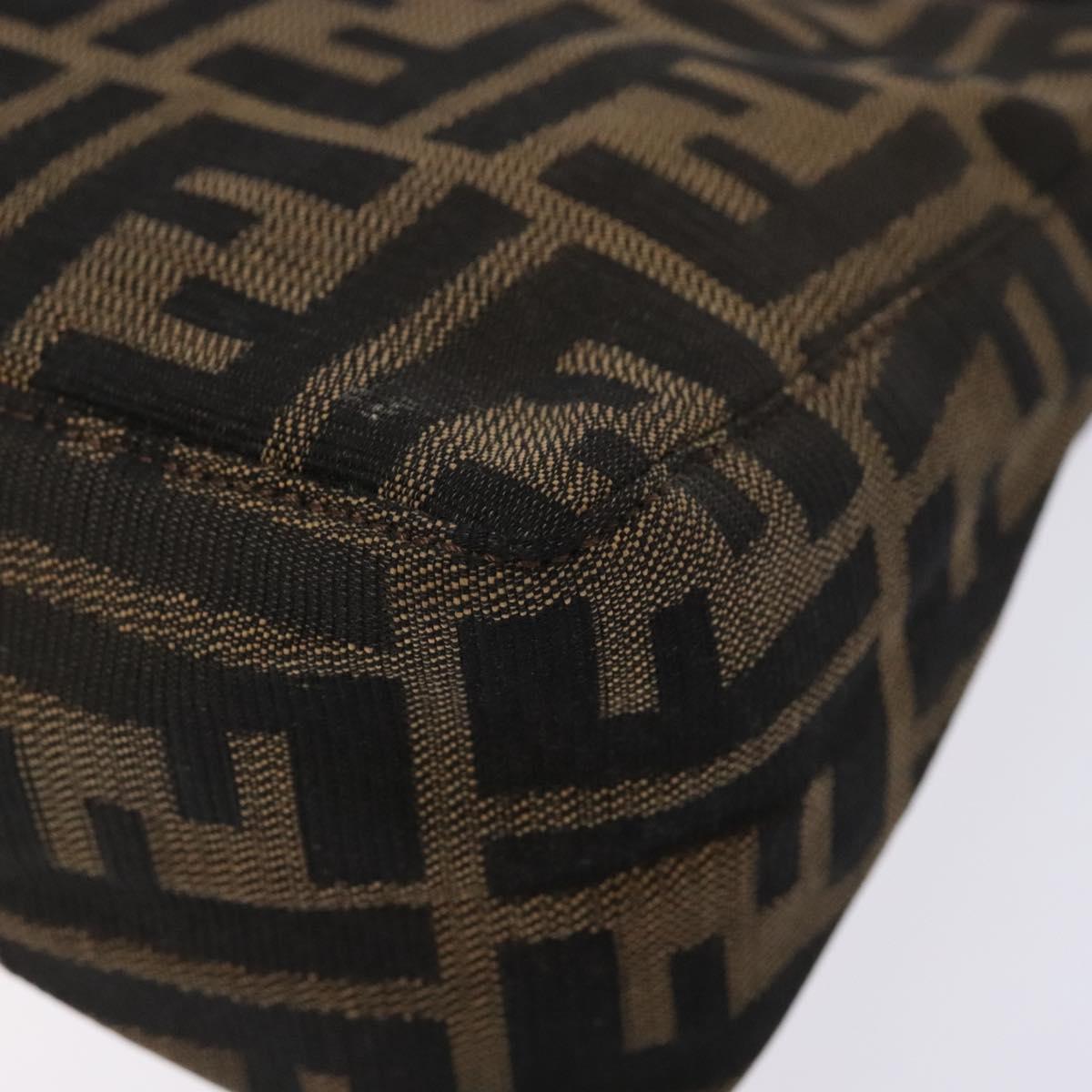 FENDI Zucca Canvas Hand Pouch Black Brown Auth 134013