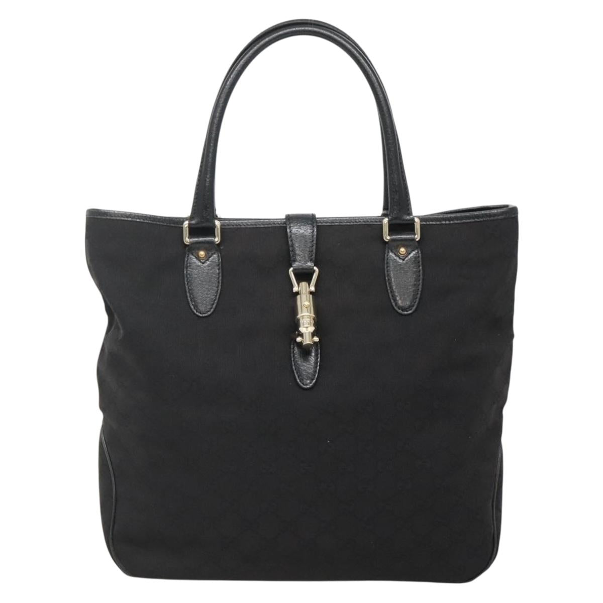 GUCCI GG Canvas Jackie Hand Bag Black Gold 145818 Auth 134047