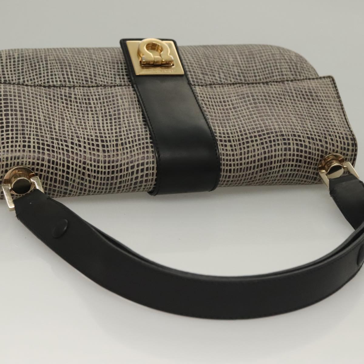 Salvatore Ferragamo Gancini Shoulder Bag Leather Black Brown Auth 134093