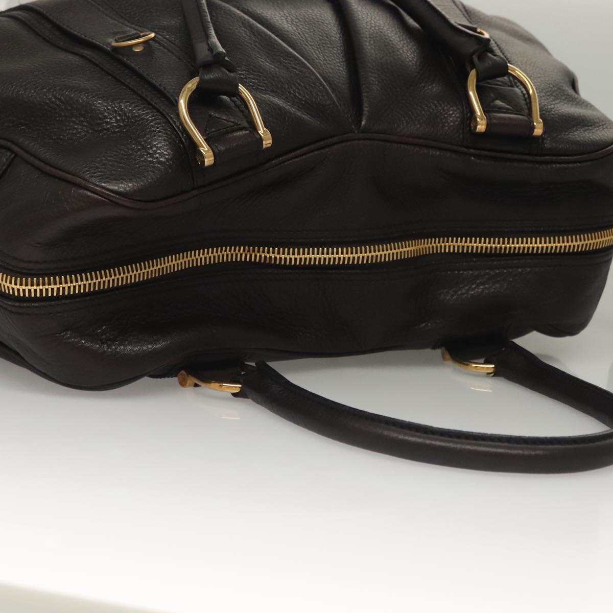 BURBERRY Shoulder Bag Leather Black Gold Auth 134105