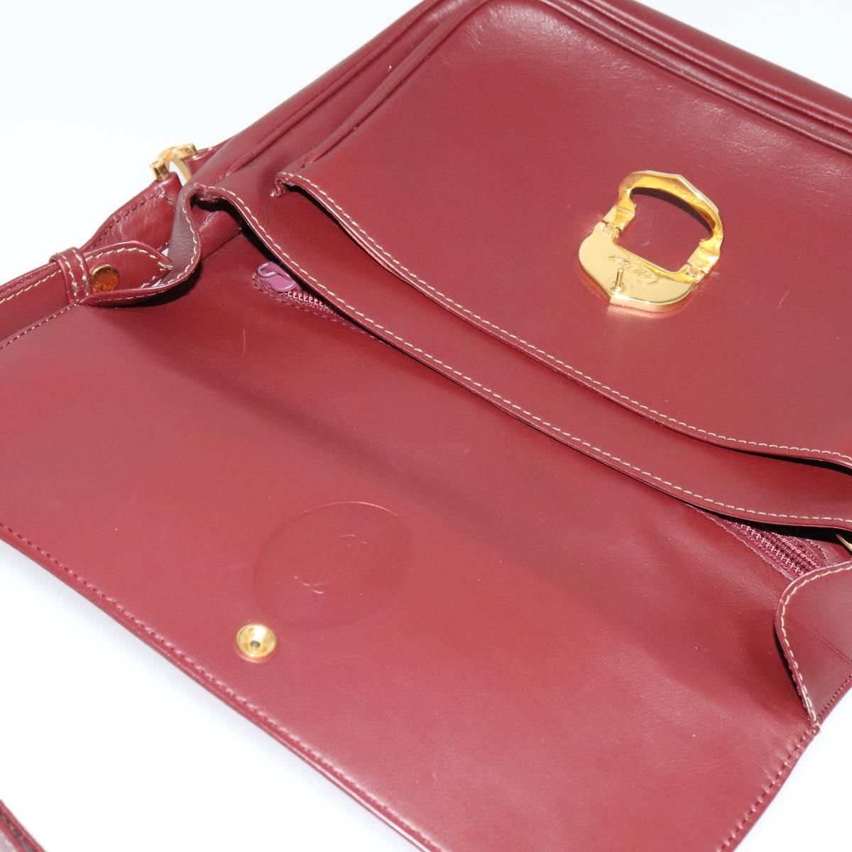 CARTIER Must Line Shoulder Bag Leather Bordeaux Gold Auth 134112