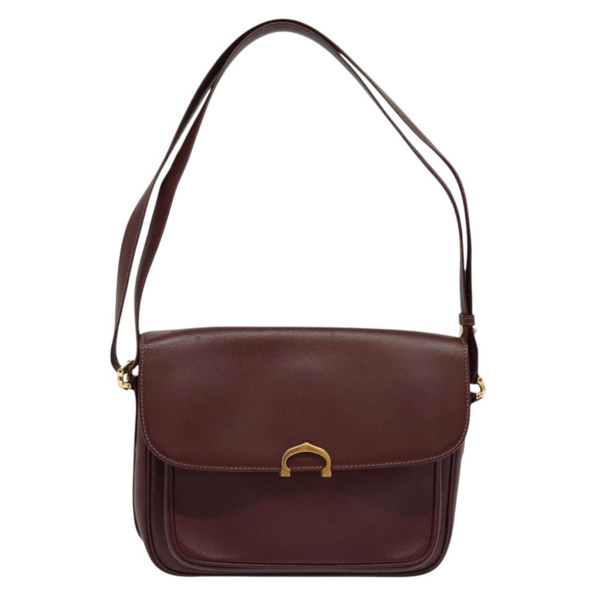 CARTIER Must Line Shoulder Bag Leather Bordeaux Gold Auth 134112