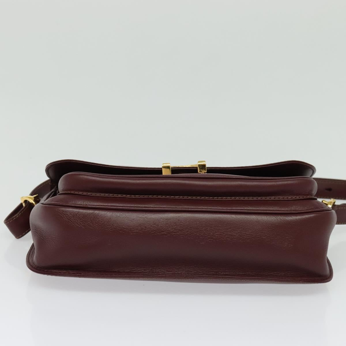 CARTIER Must Line Shoulder Bag Leather Bordeaux Gold Auth 134112