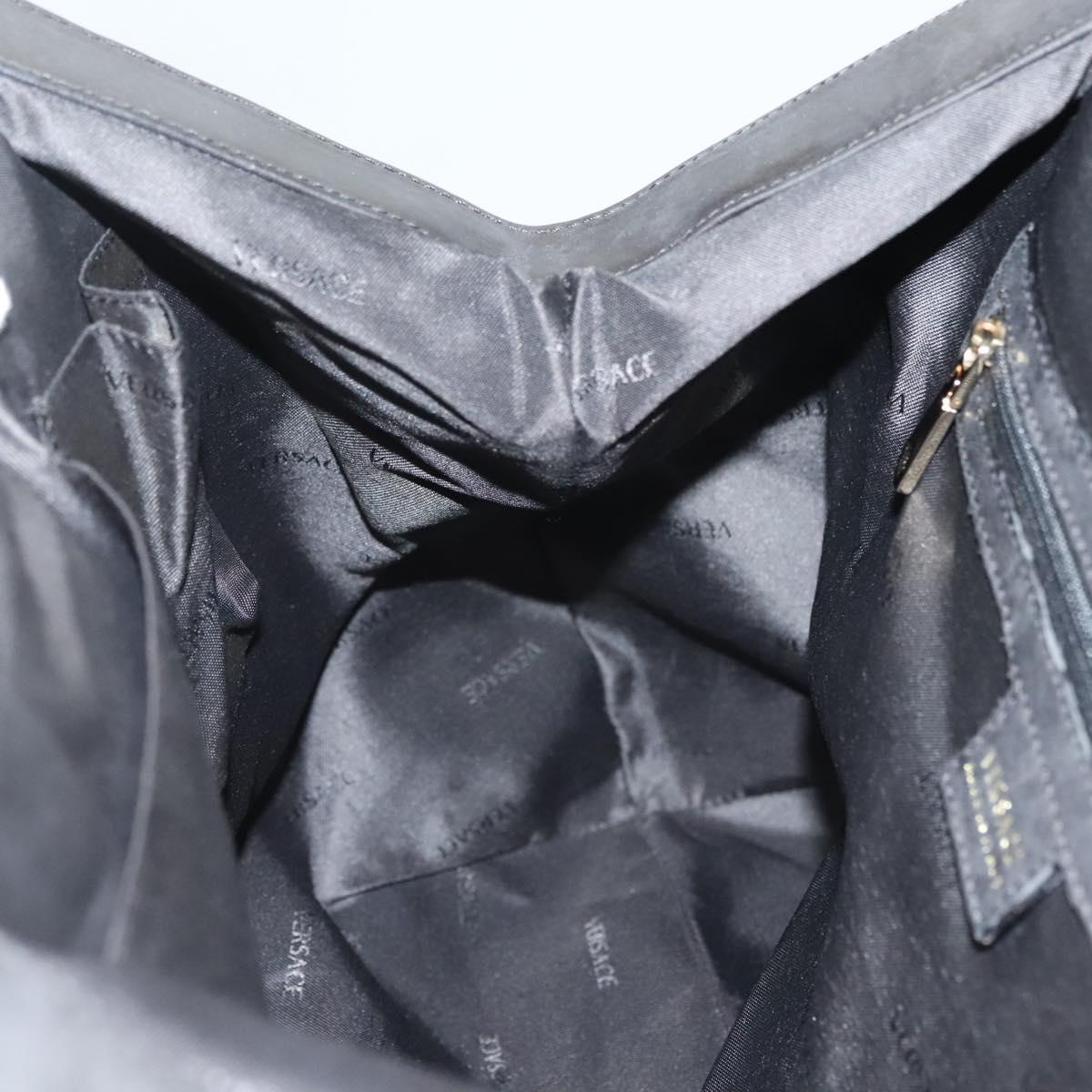 VERSACE Tote Bag Leather Black Gold Auth 134124