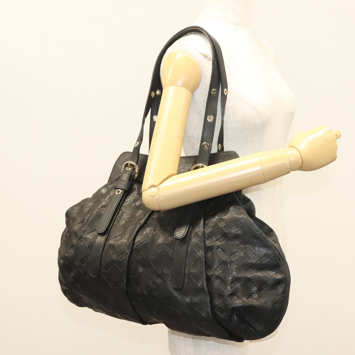 VERSACE Tote Bag Leather Black Gold Auth 134124