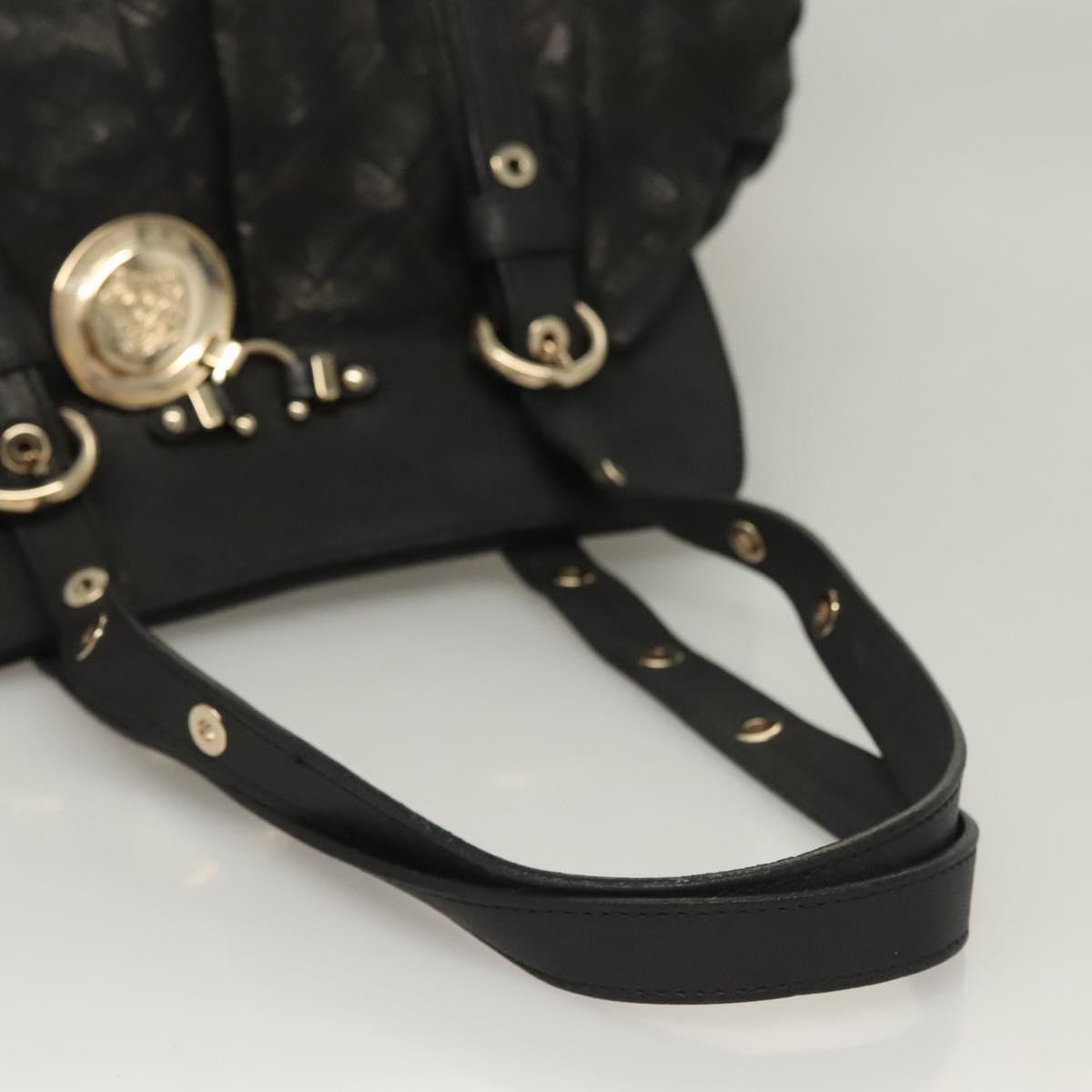 VERSACE Tote Bag Leather Black Gold Auth 134124