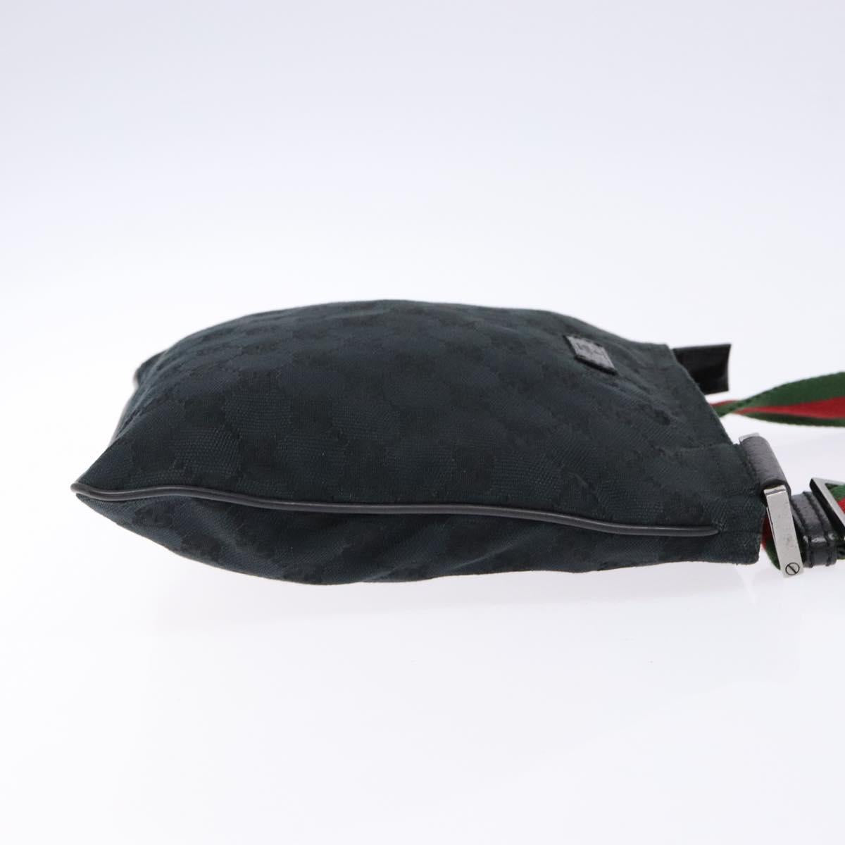 GUCCI GG Canvas Web Sherry Line Shoulder Bag Black Silver 146309 Auth 134126
