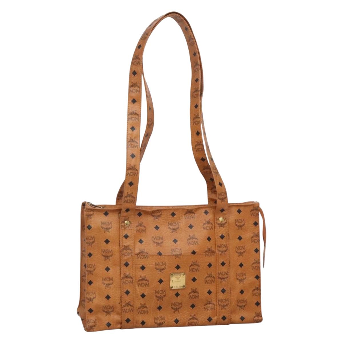 MCM Logogram Vicetos Shoulder Bag PVC Leather Brown Gold Auth 134128
