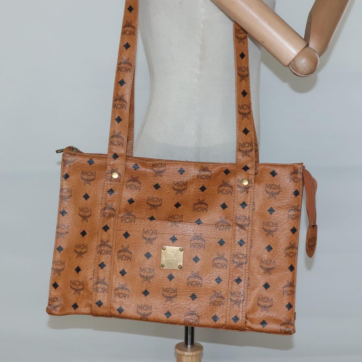 MCM Logogram Vicetos Shoulder Bag PVC Leather Brown Gold Auth 134128