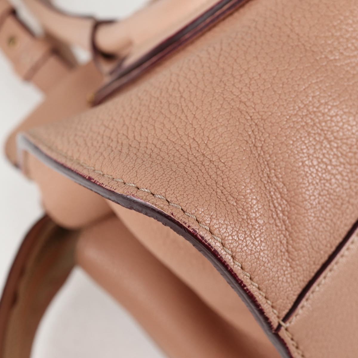 Chloe Everston Hand Bag Leather 2way Beige Gold Auth 134169V