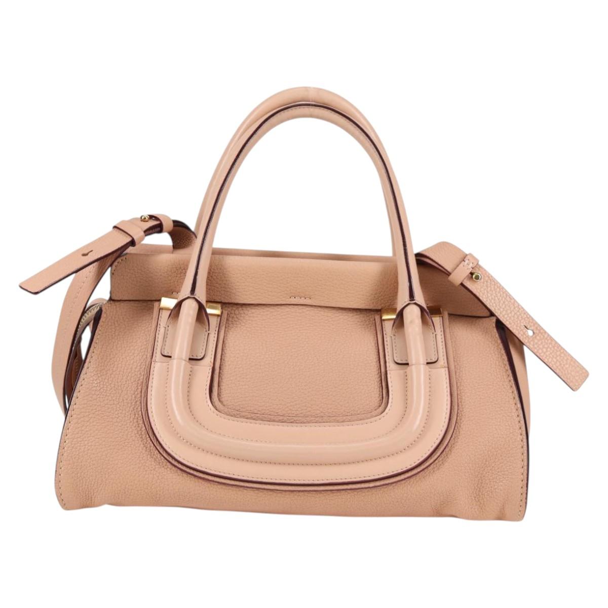 Chloe Everston Hand Bag Leather 2way Beige Gold Auth 134169V