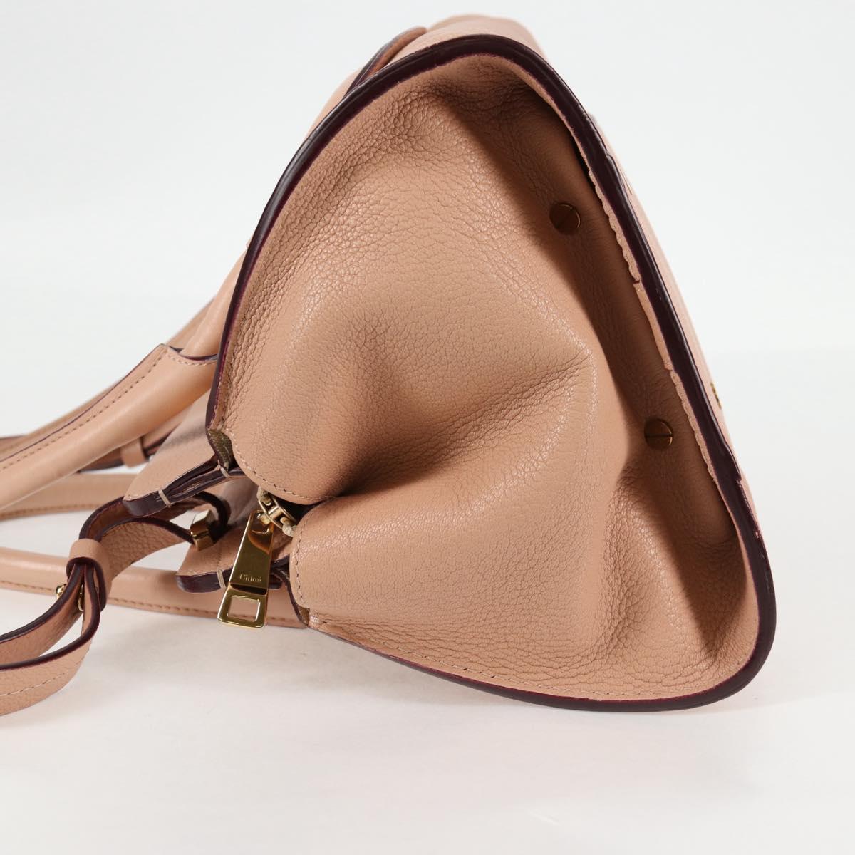Chloe Everston Hand Bag Leather 2way Beige Gold Auth 134169V