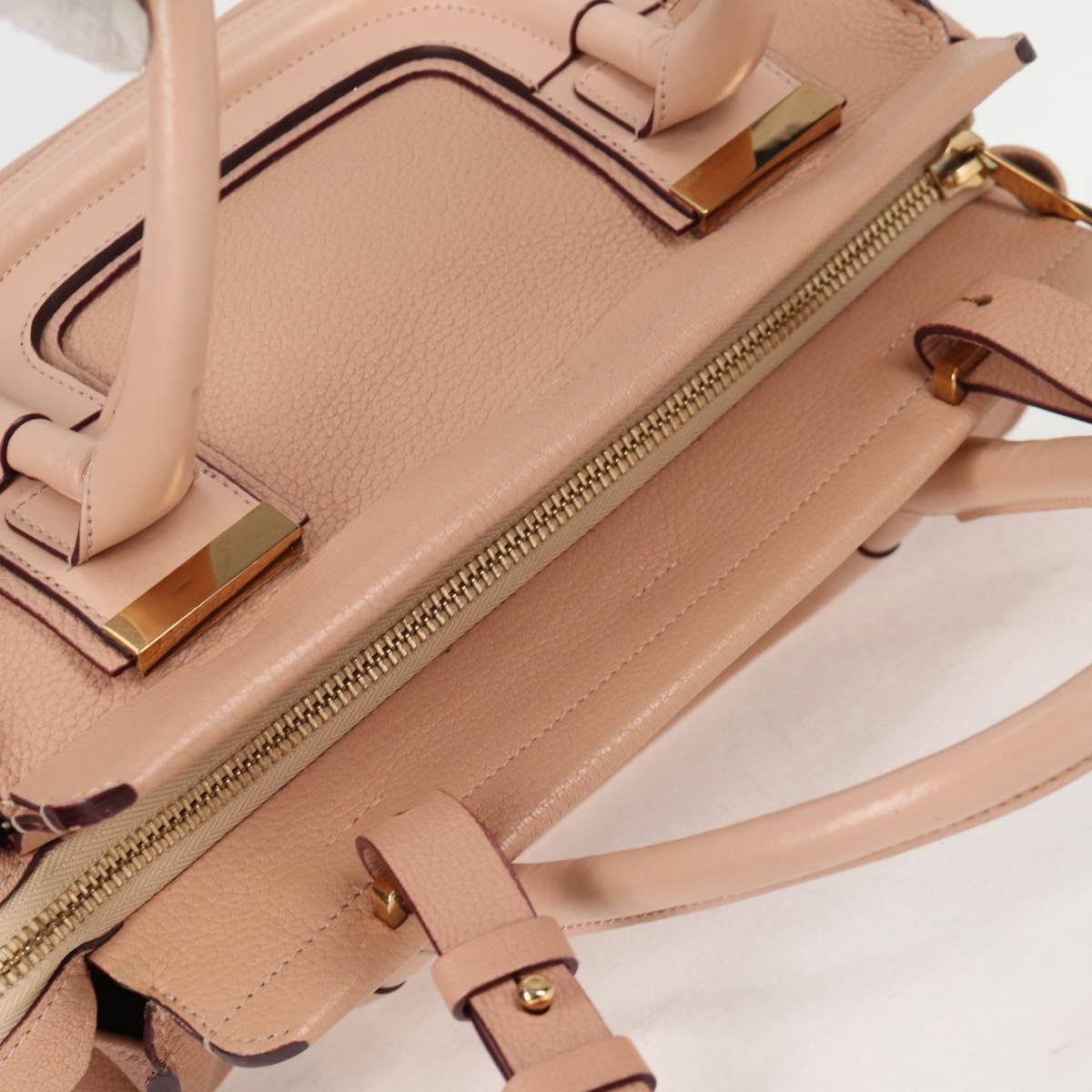 Chloe Everston Hand Bag Leather 2way Beige Gold Auth 134169V