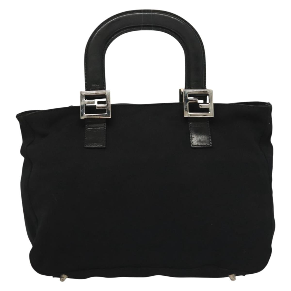 FENDI Hand Bag Cotton Black Silver Auth 134172