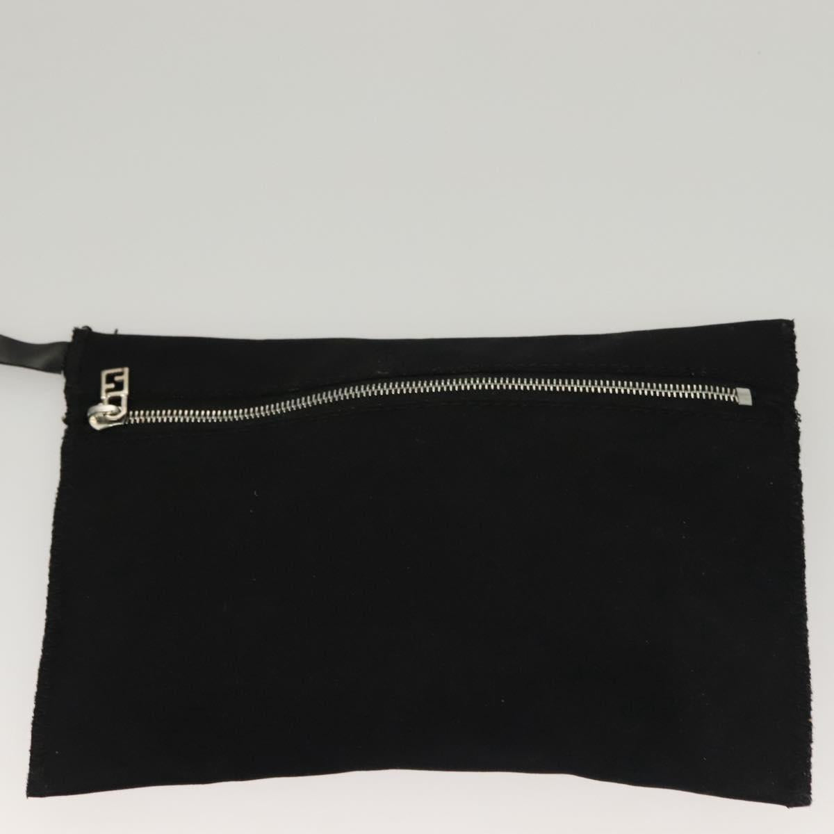 FENDI Hand Bag Cotton Black Silver Auth 134172