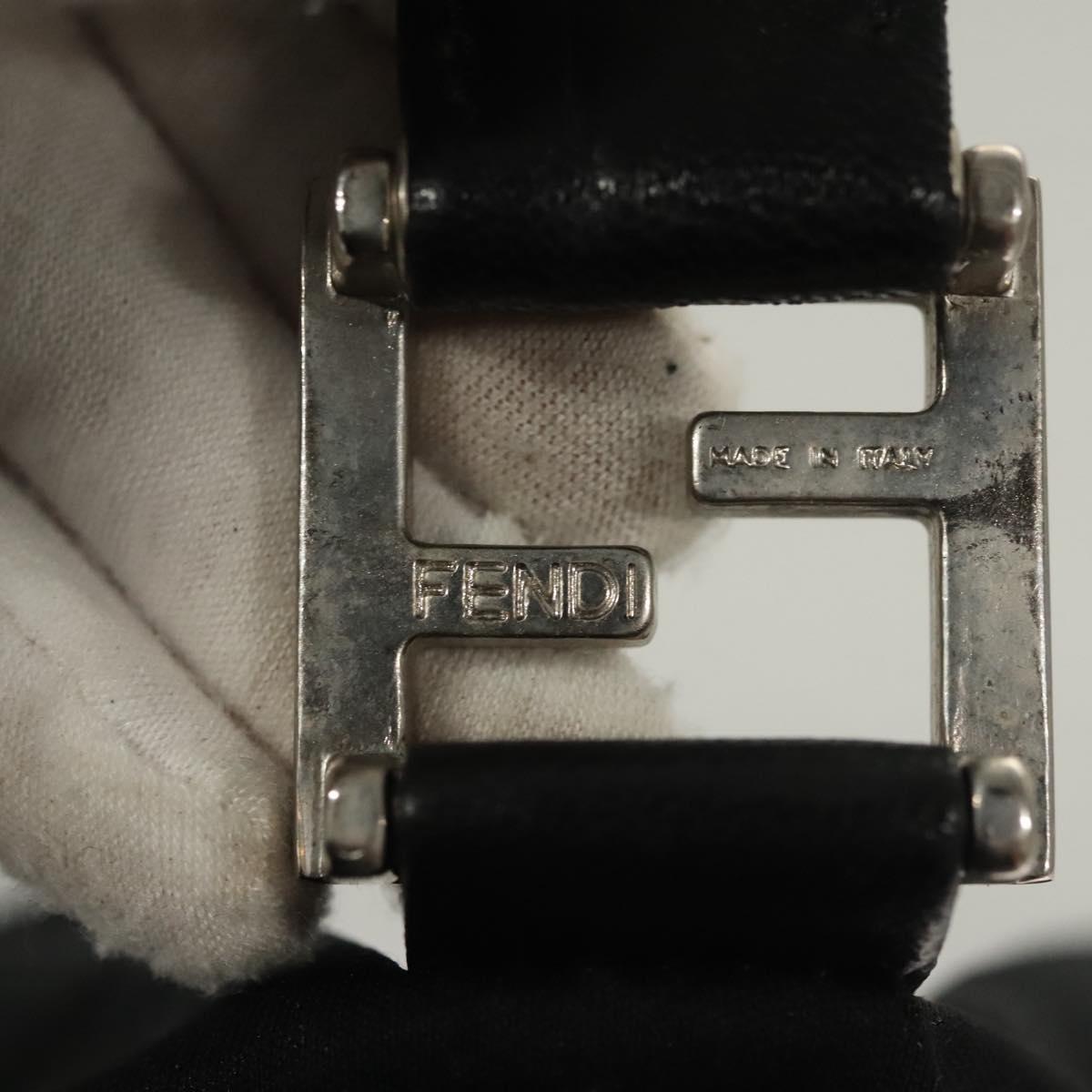 FENDI Hand Bag Cotton Black Silver Auth 134172