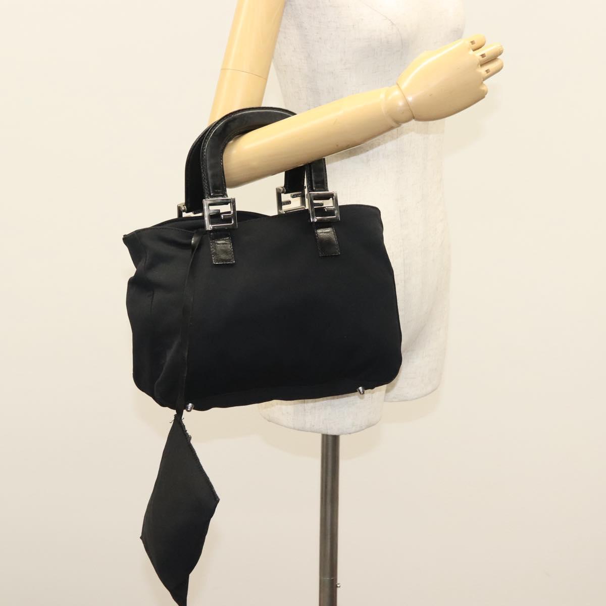FENDI Hand Bag Cotton Black Silver Auth 134172