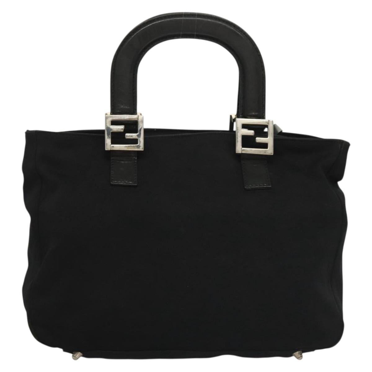 FENDI Hand Bag Cotton Black Silver Auth 134172