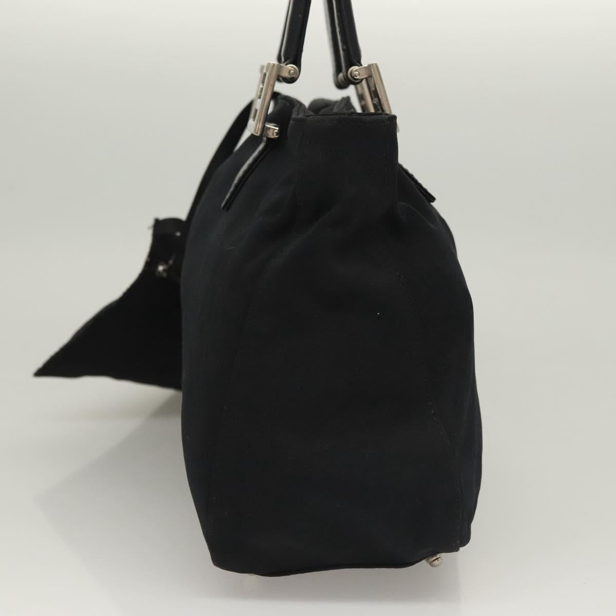 FENDI Hand Bag Cotton Black Silver Auth 134172