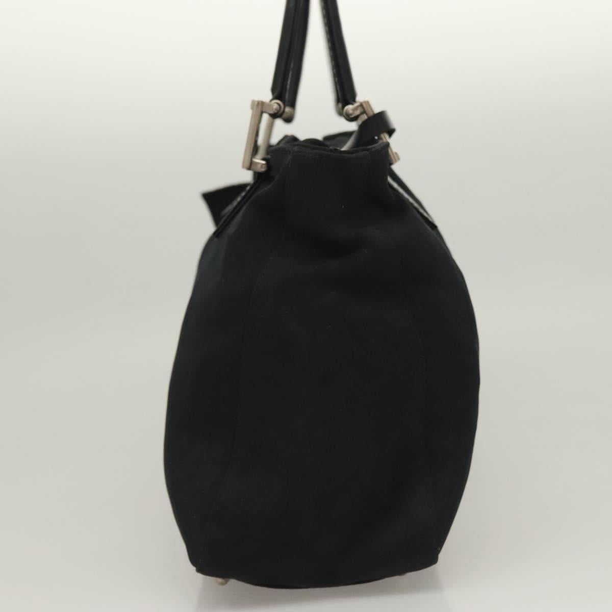 FENDI Hand Bag Cotton Black Silver Auth 134172