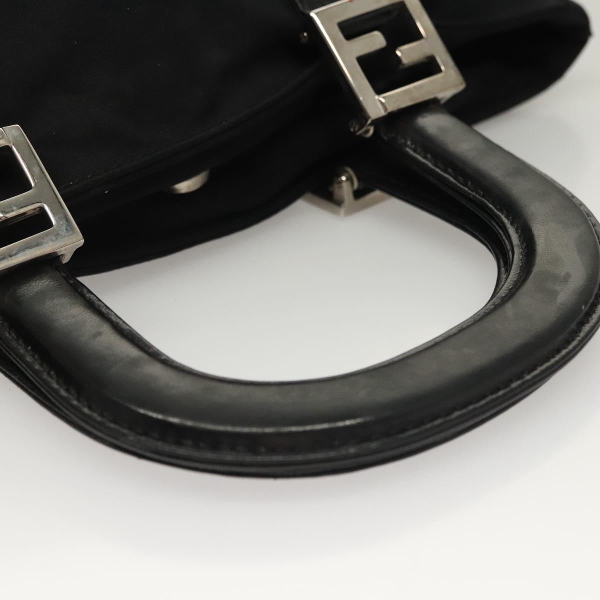 FENDI Hand Bag Cotton Black Silver Auth 134172