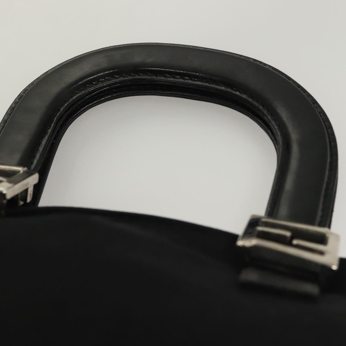 FENDI Hand Bag Cotton Black Silver Auth 134172