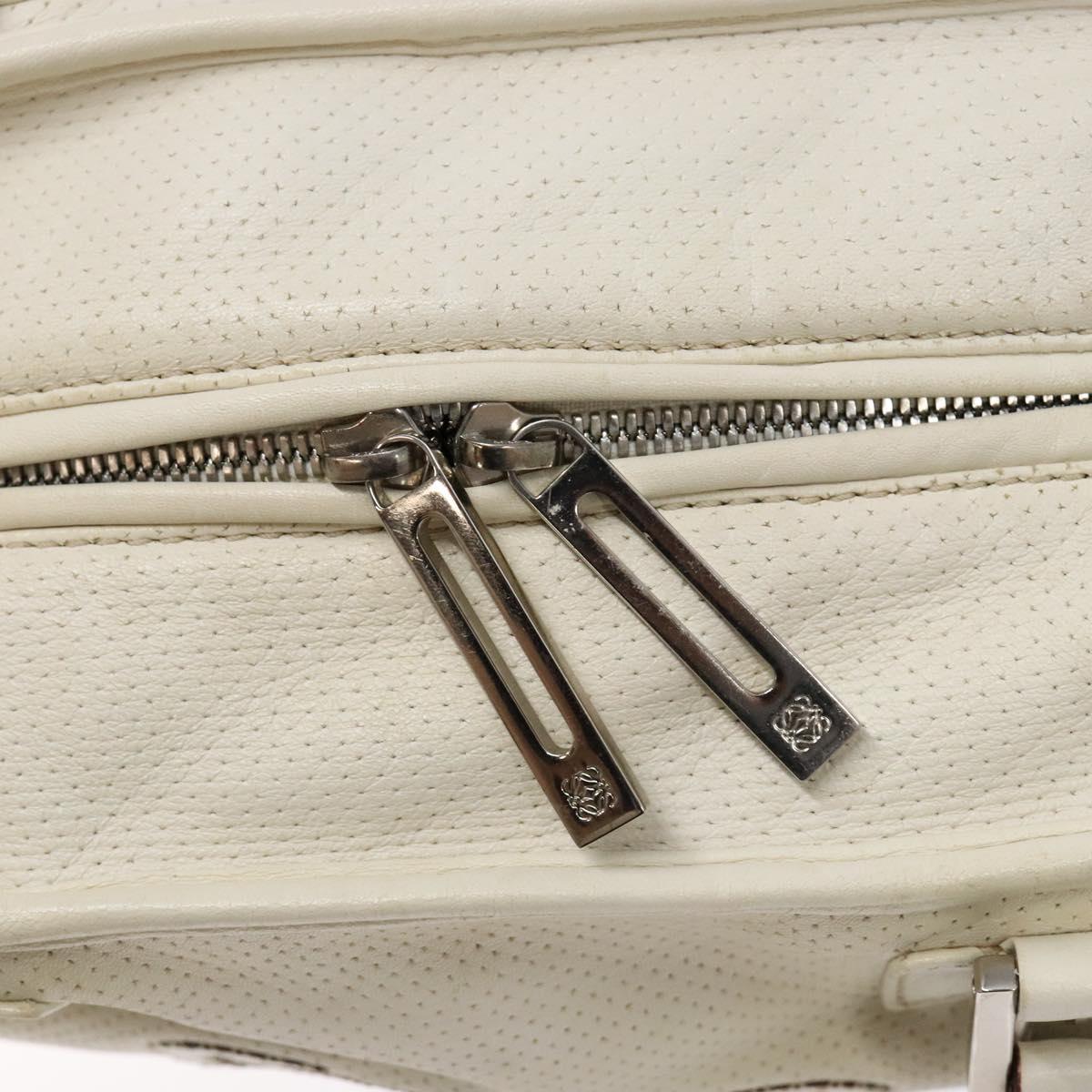 LOEWE Anagram Amazona 36 Hand Bag Leather White Silver Auth 134180