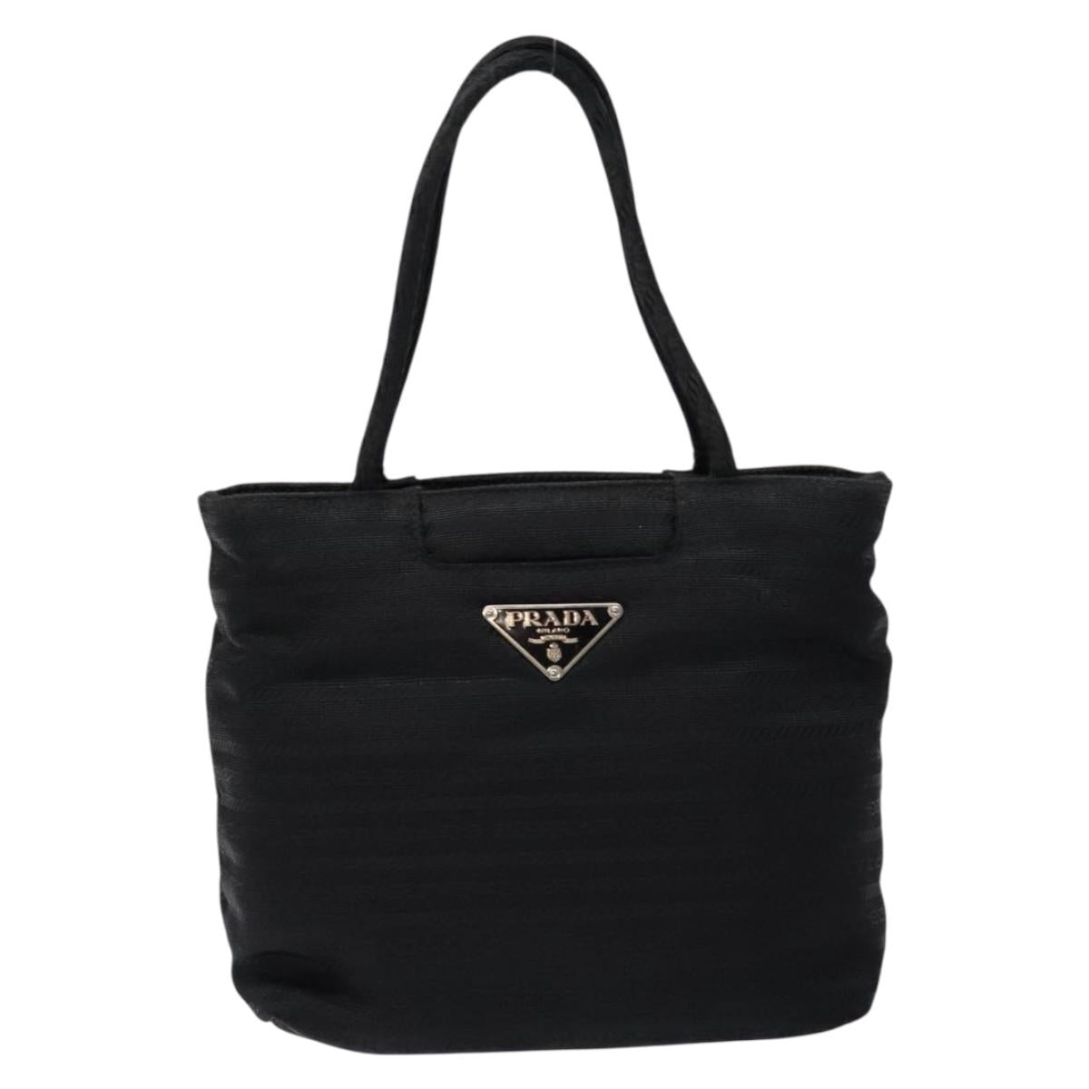 PRADA Hand Bag Nylon Black Silver Auth 134200